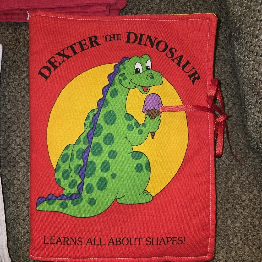 3 VTG fabric childrens books Learning w/Teddy DEXTER the DINOSAUR Solar System